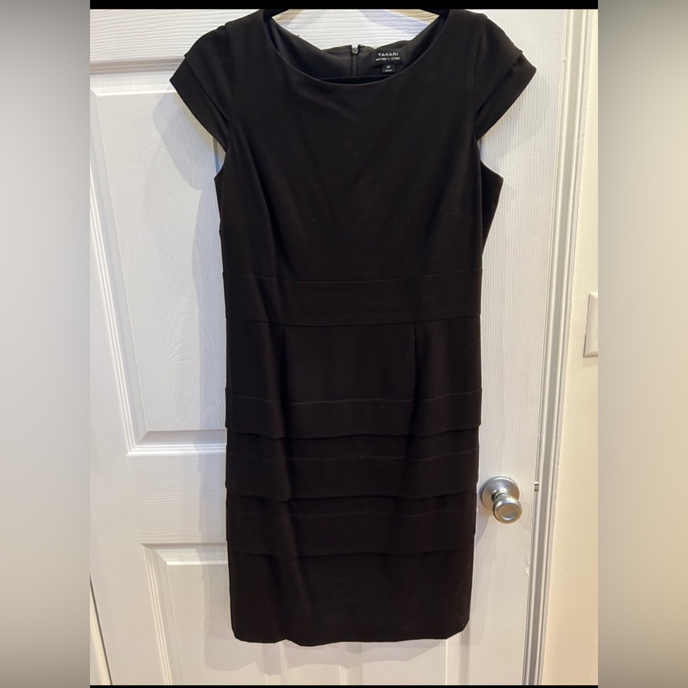 Tahari ASL Black Tiered Skirt Dress